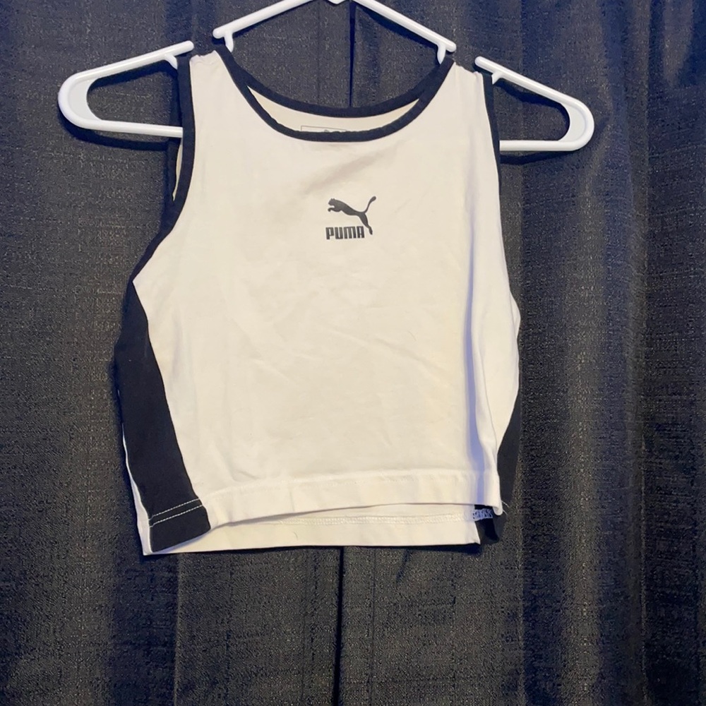 Puma, cropped tang top, white and black. Very lightly used